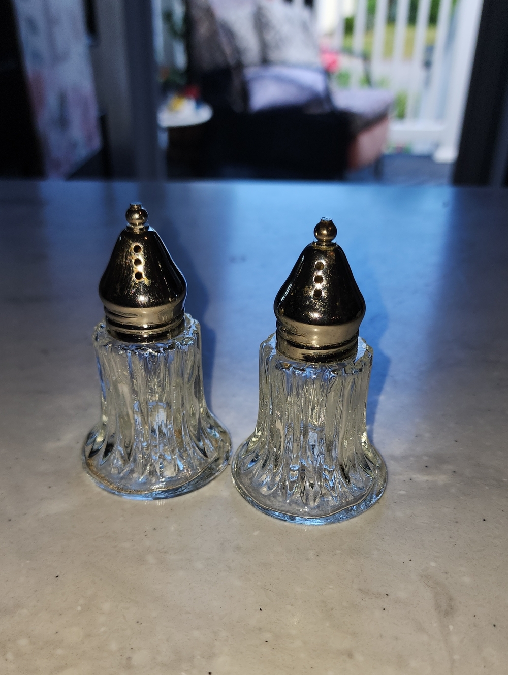 Vintage Leonard Clear Cut Glass Salt and Pepper Shakers with Silverplate Tops